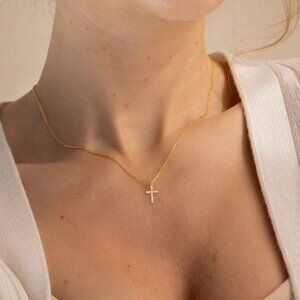 3/$35 18K Gold Plated Diamond Copper Cross Cubic Zirconia CZ Pendant Necklace
